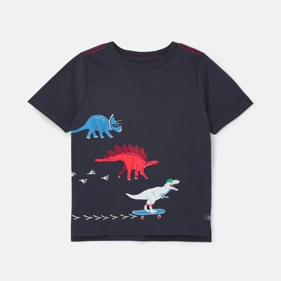 Joules Toddler Boys Archie Applique Short Sleeve Tee Dino Print 2T Blue - Picture 1 of 8
